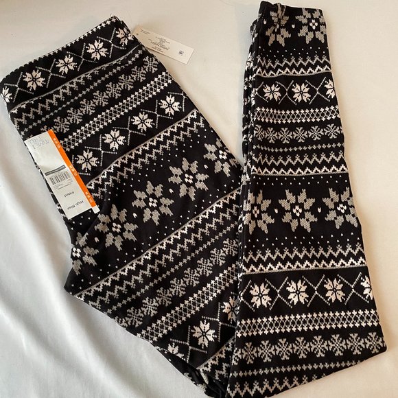 Leggings M - Fair Isle Black Gray Ultra Soft Christmas Holiday Pants PJS Lounge - Picture 1 of 2